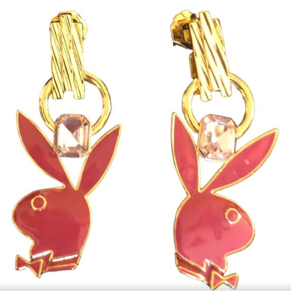 Oceanus x Playboy Collaboration Gold-tone Pink Playboy Bunny Post Earrings NWOT - Picture 4 of 7